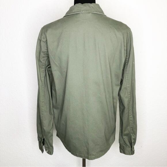 Jean Pascale army green distressed studded snap front shacket size 40 or US 10 - Picture 2 of 16